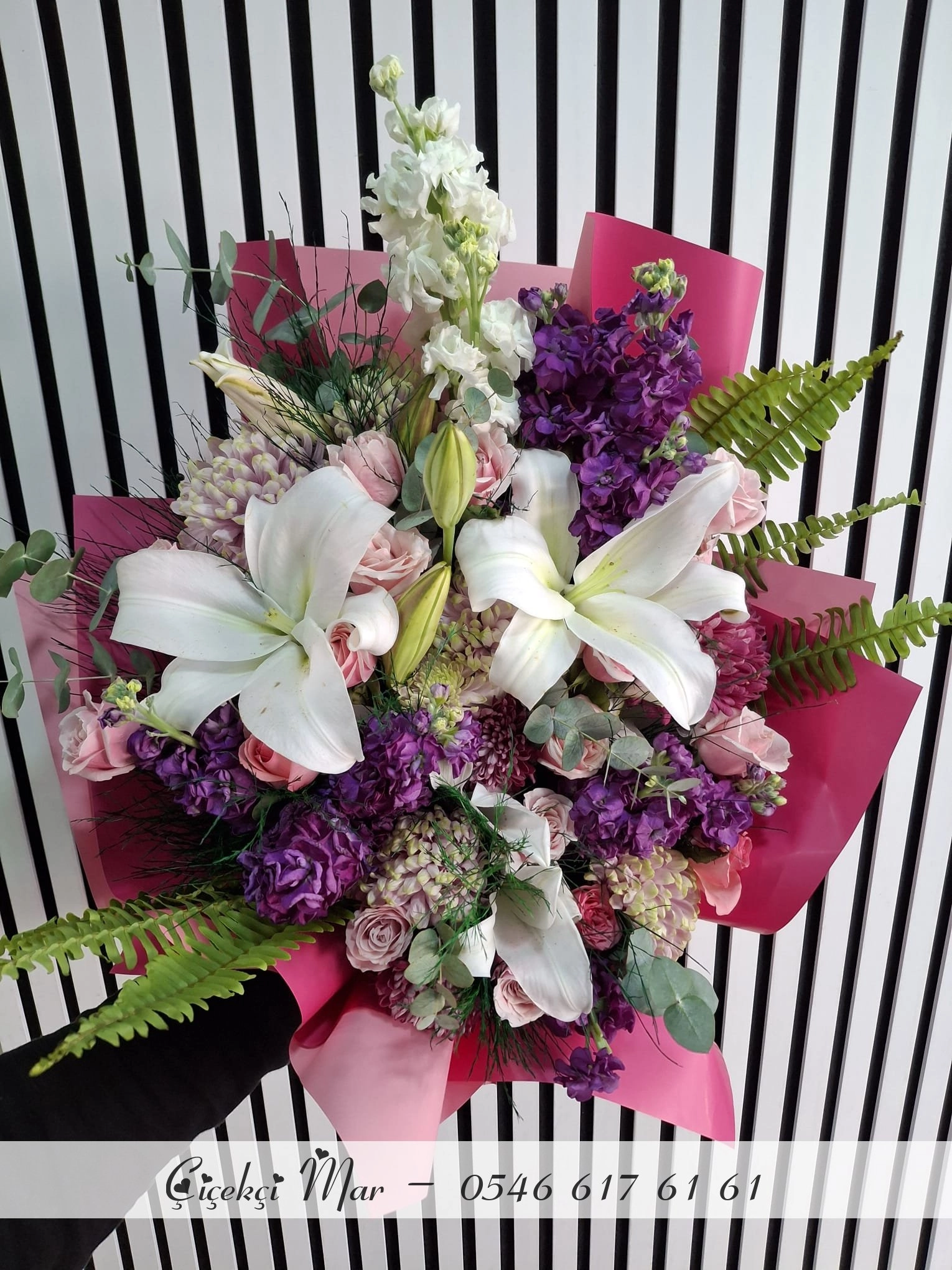 Büyük Boy Gül Lilyum Karışık Buket